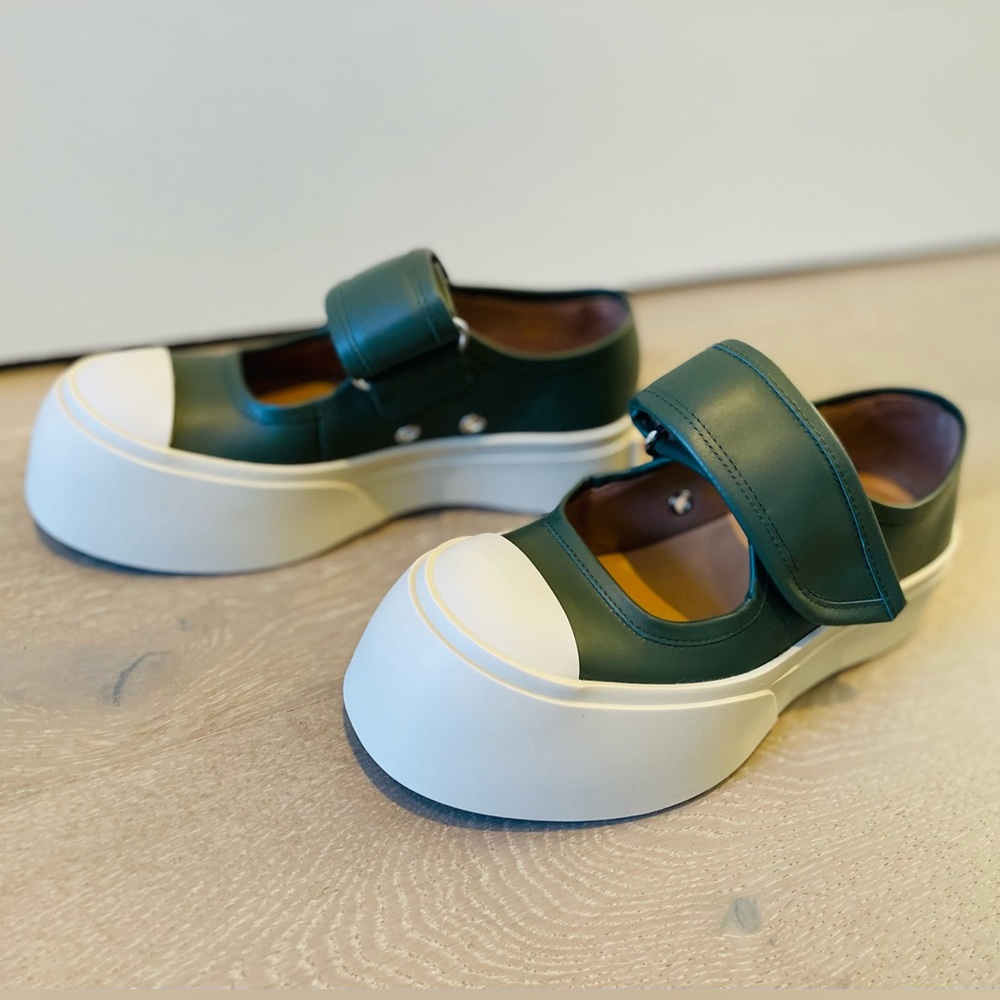 MARNI GREEN NAPPA LEATHER PABLO MARY-JANE SNEAKER virtually new EU size 35